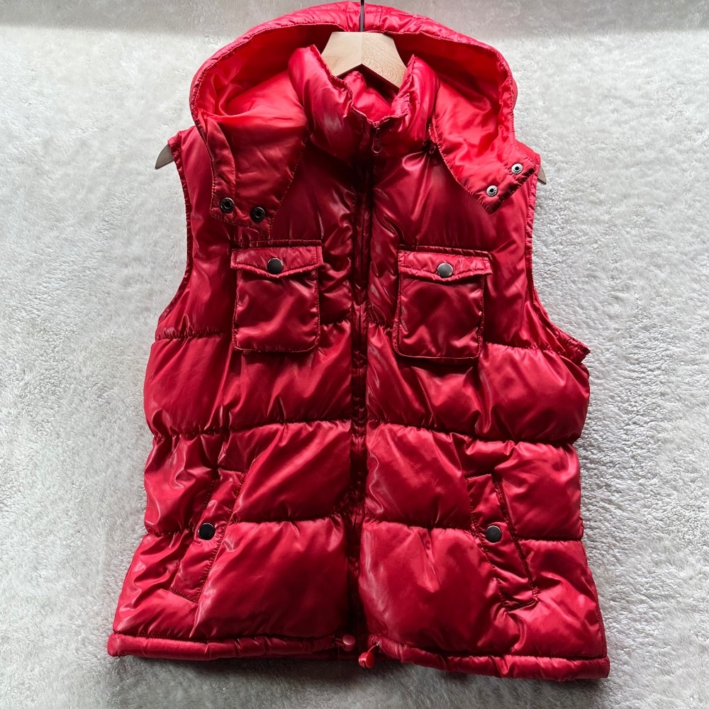Faded Glory Puffer Vest Women's L (12-14), Men's S Classic Red Removable Hood